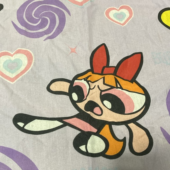 POWER PUFF GIRLS Vintage 2000 Twin Purple Childrens Fitted Bottom Bed Sheet - Picture 2 of 9